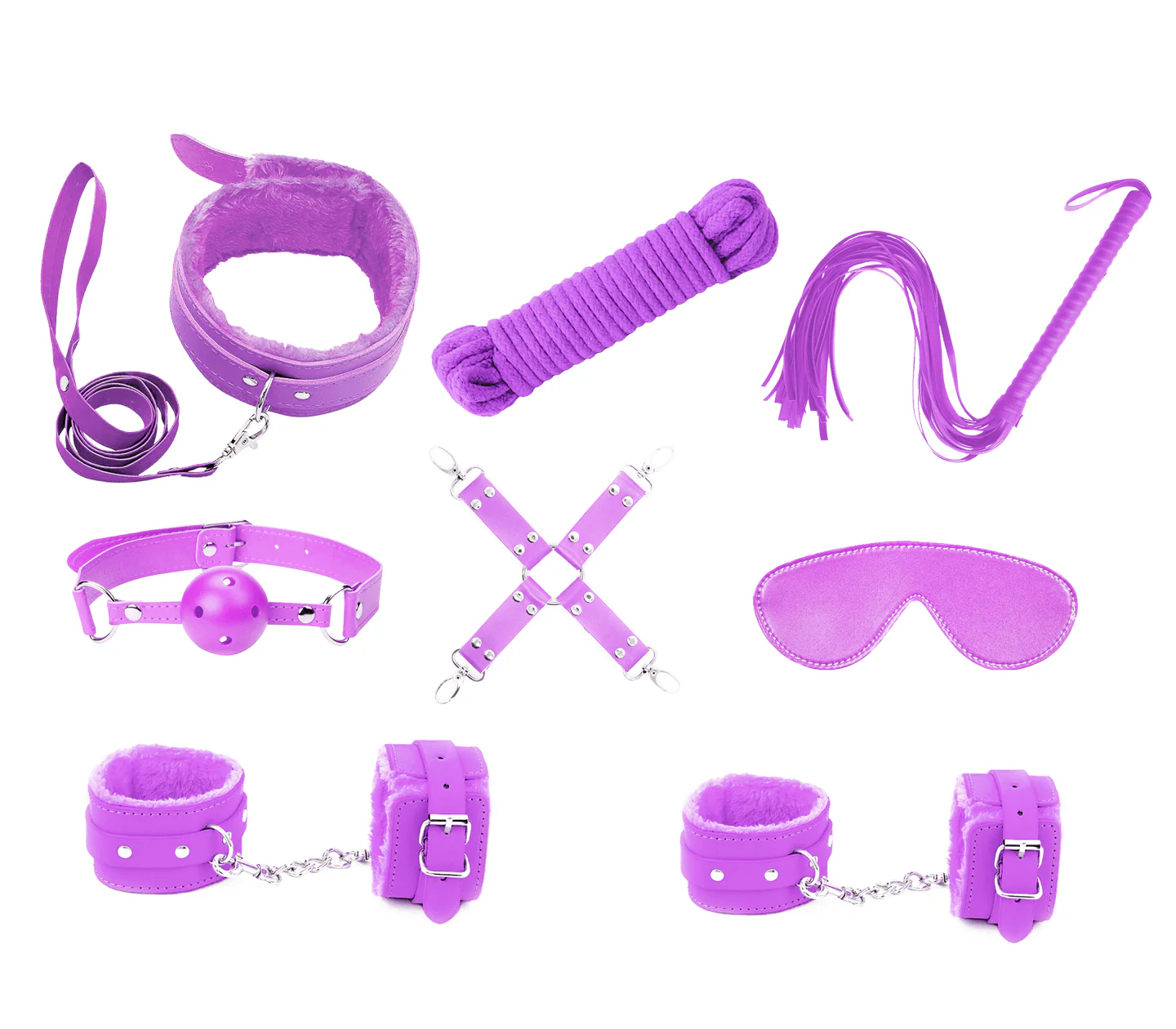 Love in Leather 9 Piece Bondage Kit Purple with Vegan Faux Leather Purple